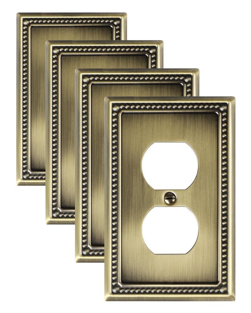 TREEWELL 4-Pack Duplex Outlet Cover Plate, Antique Brass Metal Wall Plates for Electrical Outlets, 1 Gang Receptacle Cover, Pearls Decorative Switch Plates and Outlet Covers - Image 1
