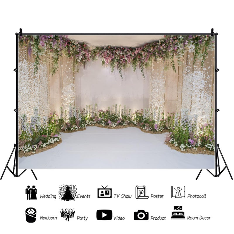 CSFOTO 20x10ft Wedding Backdrop for Cradle Ceremony Background for Proposal Flowers Curtain Wedding Ceremony Banner Bridal Shower Background Mother's Day Floral Marriage Backdrop - Image 5