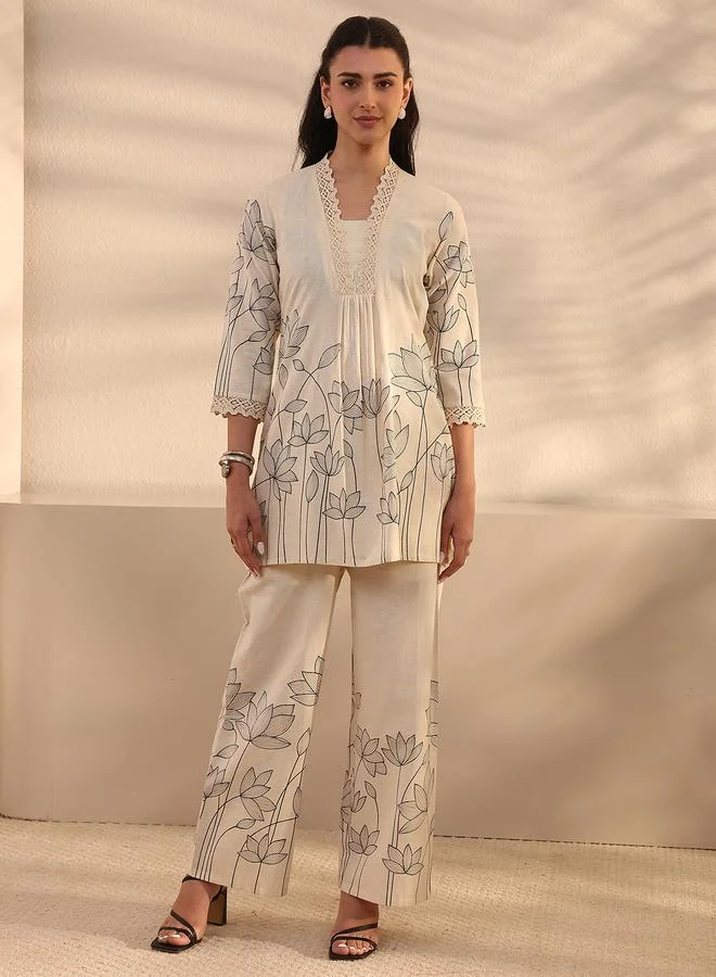 Libas Off White Printed Cotton Co-Ords