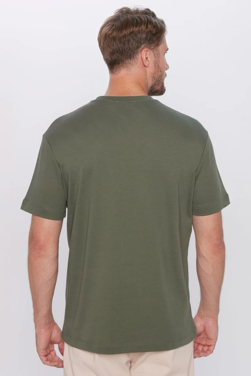 Tudors Men's Relax Fit Comfortable Cut 100% Organic Cotton Soft Texture Khaki Crew Neck T-Shirt