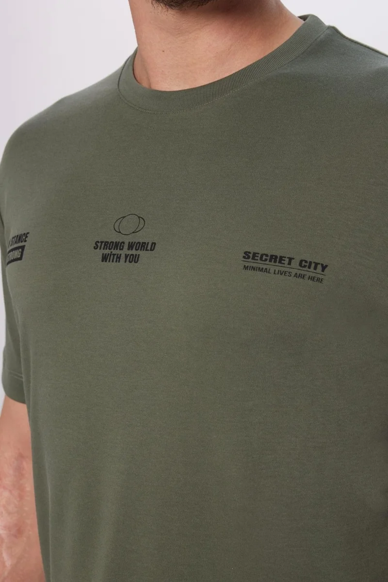 Tudors Men's Relax Fit Comfortable Cut 100% Organic Cotton Soft Texture Khaki Crew Neck T-Shirt