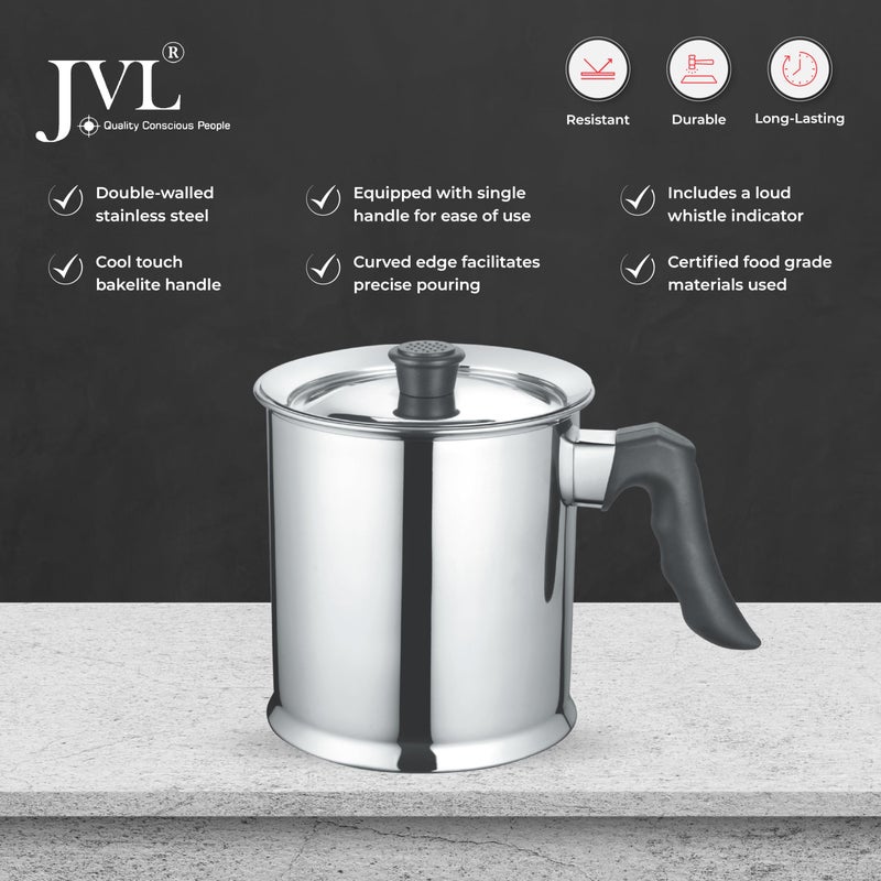 JVL Stainless Steel Double Wall Milk Boiler Storage with Single Bakelite Handle (2 Litre) - Image 3