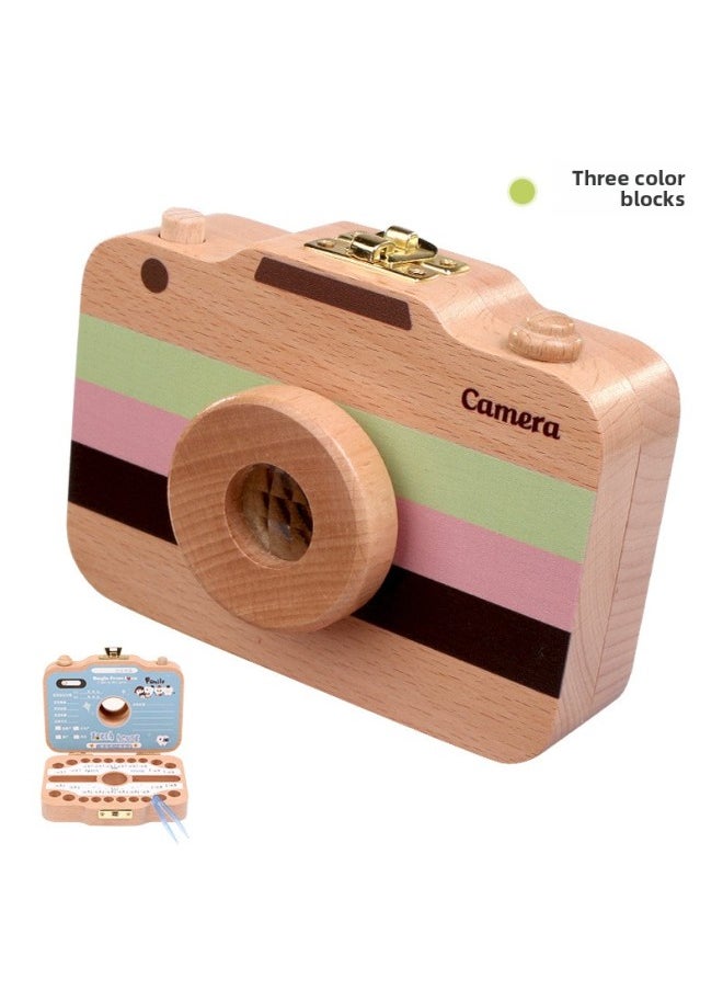 Generic Children's Denture Memorial Box Creative Collection Frame Beech Wood Teeth Changing Storage Box For Boys And Girls-Color:Camera-Tricolor Block  - Image 1