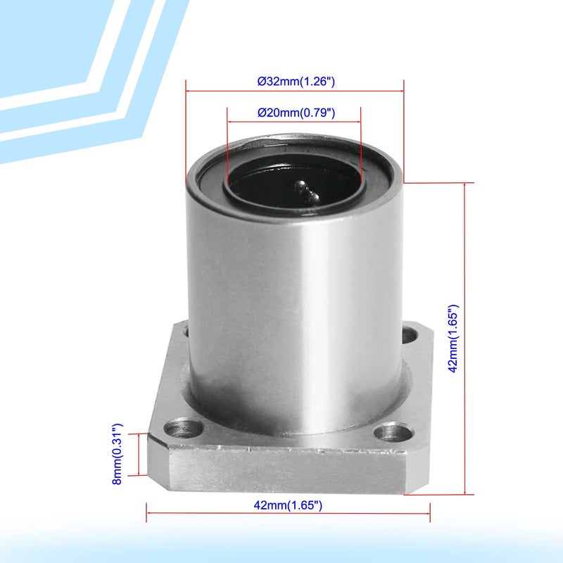 Aopin LMK20UU Square Flange Linear Motion Ball Bearing, ID 20mm, OD 32mm Linear Ball Bearings Sae52100 Carbon Steel, 5 Rows of Steel Balls, Great for CNC, 3D Printer, Linear Rail Guide - Image 2