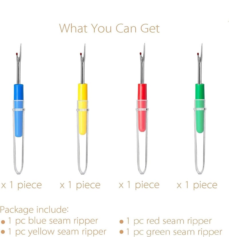 RIANZ Seam Ripper 4pcs Stitch Eraser Thread Cutter Small Clothes Tag Remover Seam Rippers for Sewing Crafting Thread Removing (Multi Color) - Image 3