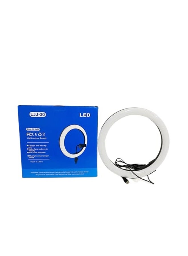 ليد إضاءة LED دائرية أنيقة ومتعددة الاستخدامات من نوع LJJ-30، مزودة بخاصية ضبط درجة حرارة اللون وإضاءة إضافية لتحسين مظهر الوجه، مثالية للتصوير الفوتوغرافي الاحترافي والبث المباشر عبر الإنترنت. - Image 4