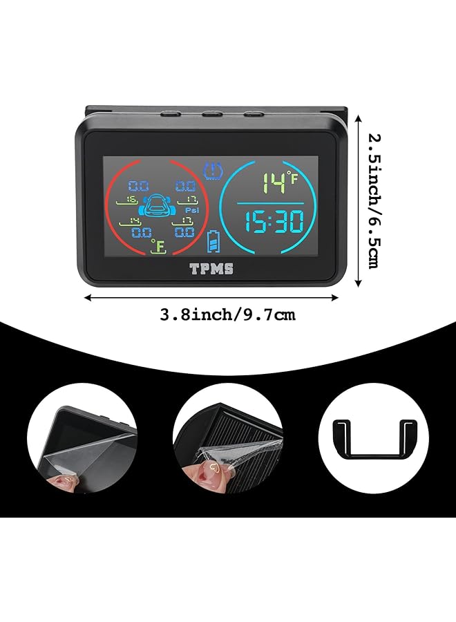 KASTWAVE Rv Tire Pressure Monitoring System, Tire Pressure Monitor System (0-145 Psi) With Solar Charge, With 4 External Sensors & Real Time Auto Alarm, Lcd Display, For Rv Suv Mpv Truck Sedan - Image 3