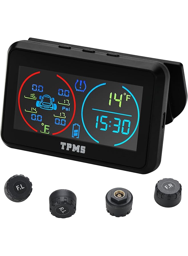 KASTWAVE Rv Tire Pressure Monitoring System, Tire Pressure Monitor System (0-145 Psi) With Solar Charge, With 4 External Sensors & Real Time Auto Alarm, Lcd Display, For Rv Suv Mpv Truck Sedan - Image 1