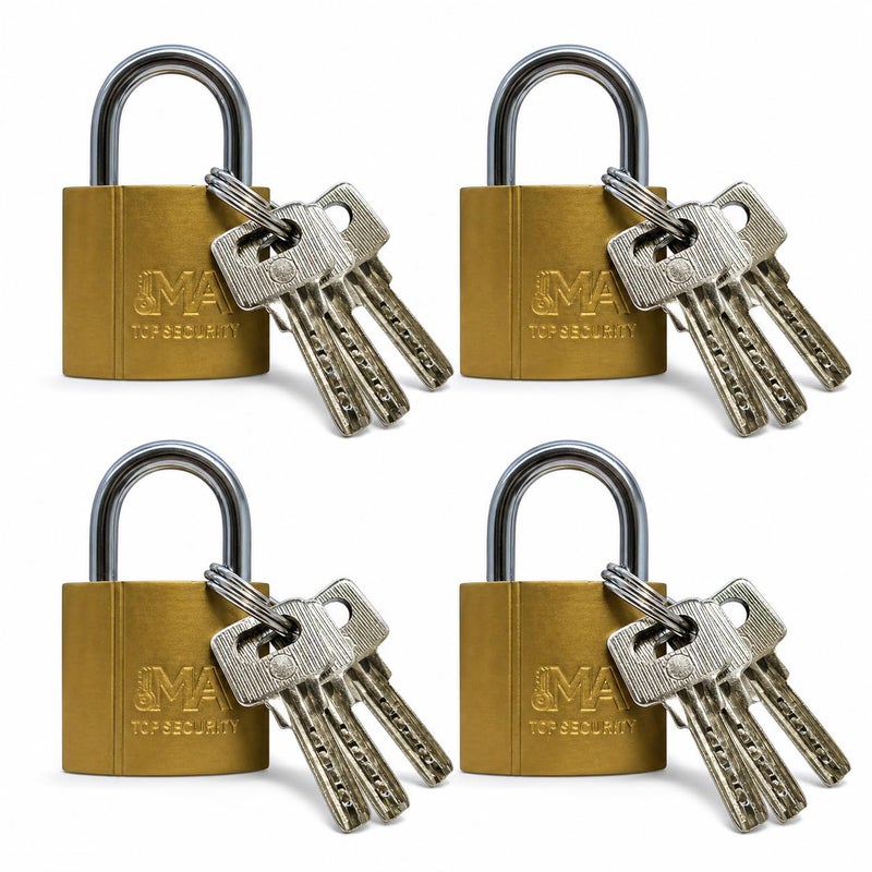 4 Compact Computer Locks 32mm Gold – Security Lock with 3 Computer Keys Per Lock (12 Keys) – Rustproof Bracket – for Drawers, Cabinets, Suitcases, Locker - Image 1