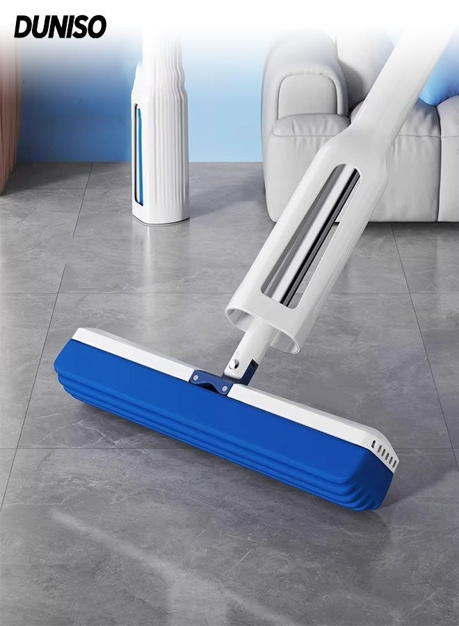 DUNISO Household Sponge Mop Multi-functional PVA Squeeze Mop Stainless Steel Long Handle Absorbent Mop Hands Free Collapsible Reusable Roller Sponge Mop Quick Drying Floor Cleaning Tool Hands Free Squeeze Mops for Home Use Tile Floor Bathroom Cleaning - Image 1