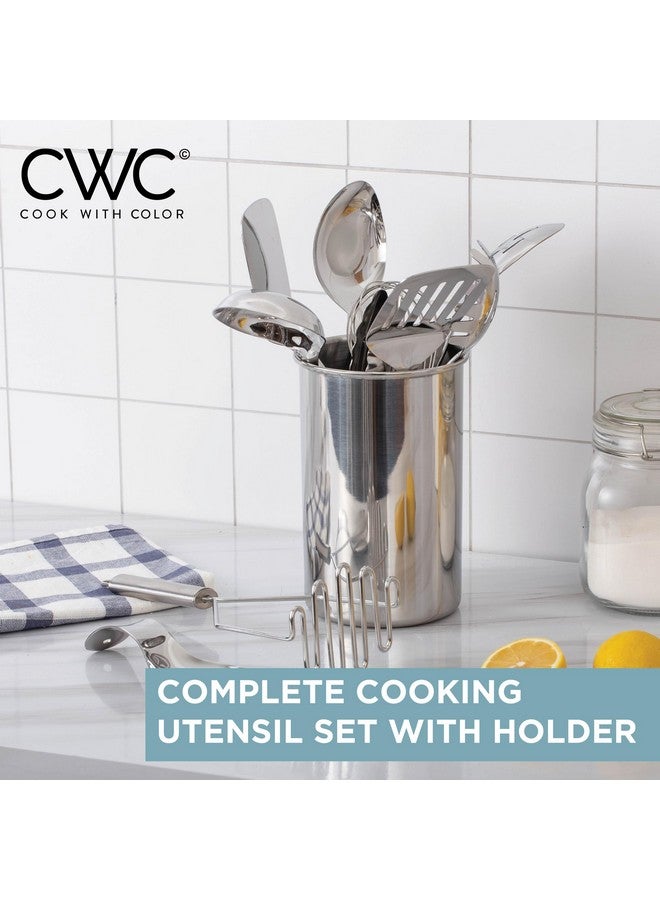 كوك ويذ كولرز مجموعة أدوات مطبخ من كوك ويذ كولور - 10 قطع فاخرة غير لاصقة ومقاومة للحرارة، تتضمن ملعقة تقليب، ملعقة تقديم سباغيتي، ملاعق تقديم، خفاقة، ملقط، هراسة وحامل أدوات، من الفولاذ المقاوم للصدأ - Image 2
