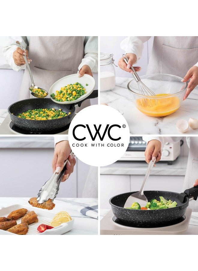 كوك ويذ كولرز مجموعة أدوات مطبخ من كوك ويذ كولور - 10 قطع فاخرة غير لاصقة ومقاومة للحرارة، تتضمن ملعقة تقليب، ملعقة تقديم سباغيتي، ملاعق تقديم، خفاقة، ملقط، هراسة وحامل أدوات، من الفولاذ المقاوم للصدأ - Image 4