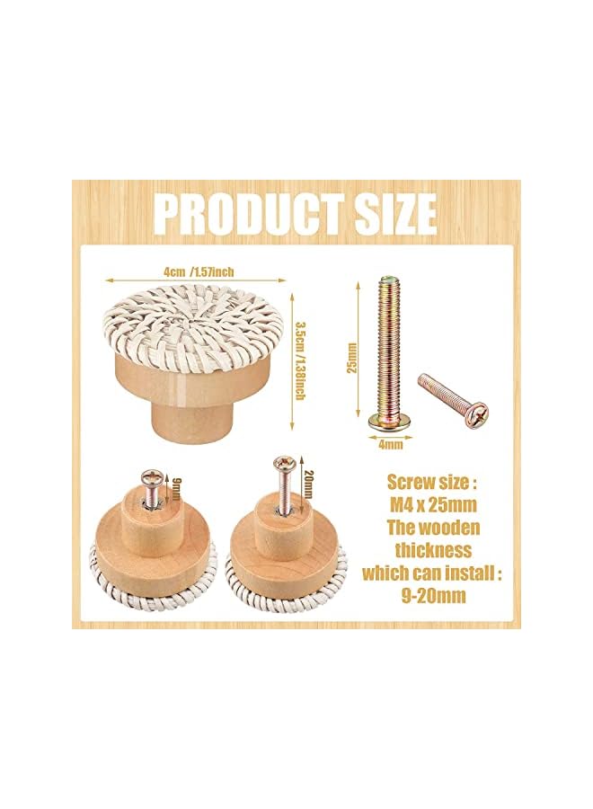promass Dresser Knobs Round Wooden Drawer Knobs Handmade Wicker Woven and Screws for Boho Furniture Knobs Cabinets Dresser Handles Hardware Pulls Cabinet Knobs - Image 2