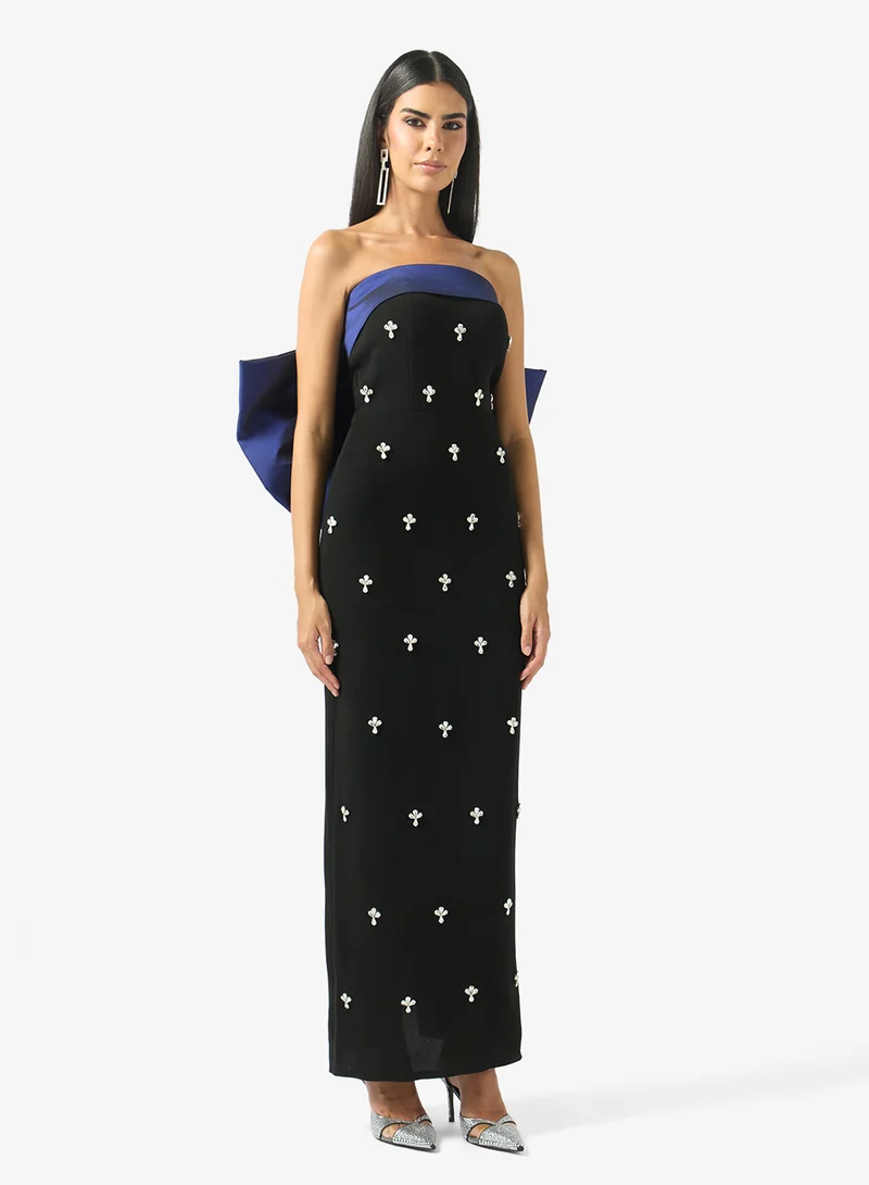 RIBBON BACK CRYSTAL CREPE DRESS