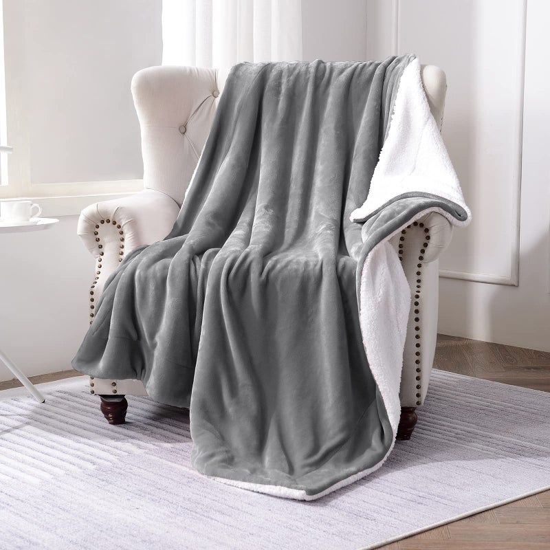 SOCHOW Sherpa Fleece Throw Blanket, Double-Sided Super Soft Luxurious Plush Blanket Throw Size, Grey, 50x60 inches - Image 2