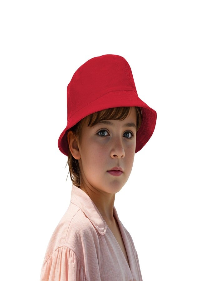 TopTie Kids Cotton Bucket Hat Sun Beach Cap for Boys Girls 3-8 Year Old-Red - Image 1