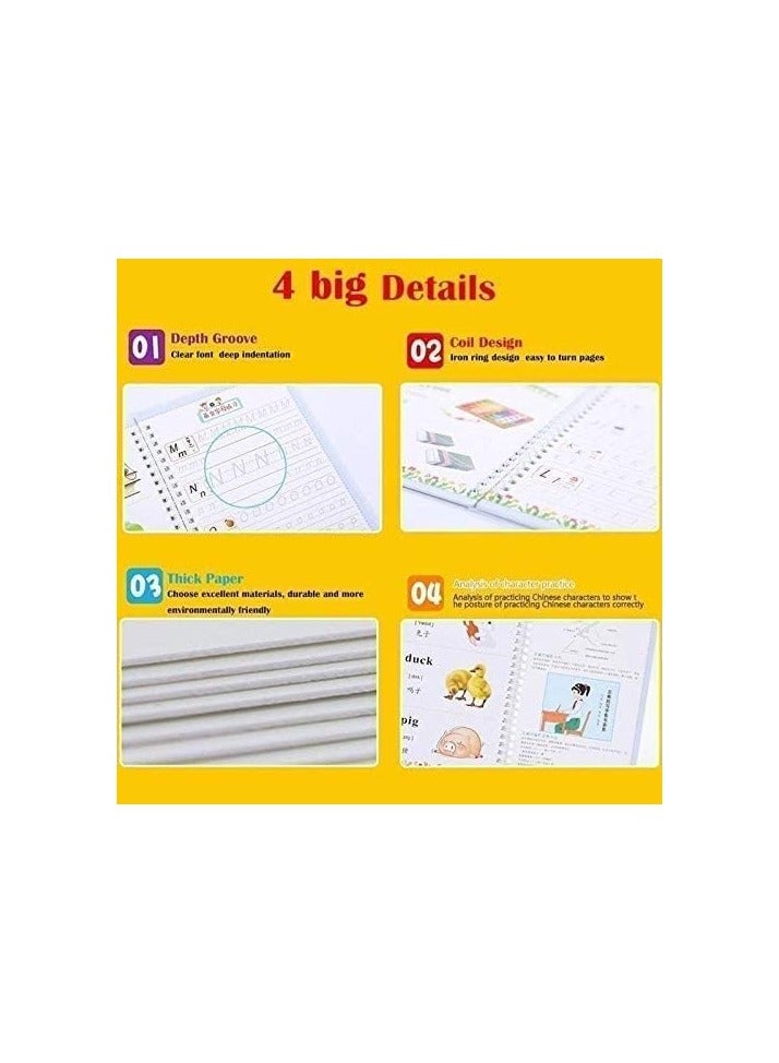 FABTEX Magic Ink Copybooks for Kids Reusable Handwriting Workbooks for Preschools Grooves Template Design and Handwriting Aid Magic Practice Copybook for Kids The Print Writing (4 Books with Pens) - Image 5