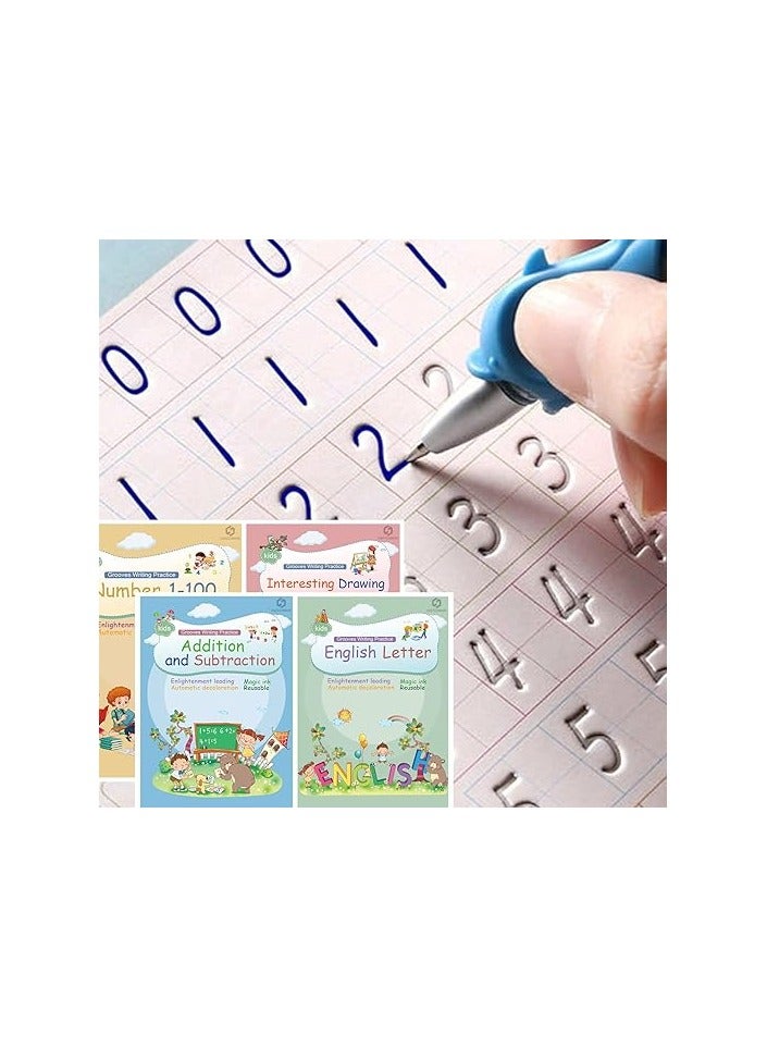 FABTEX Magic Ink Copybooks for Kids Reusable Handwriting Workbooks for Preschools Grooves Template Design and Handwriting Aid Magic Practice Copybook for Kids The Print Writing (4 Books with Pens) - Image 2