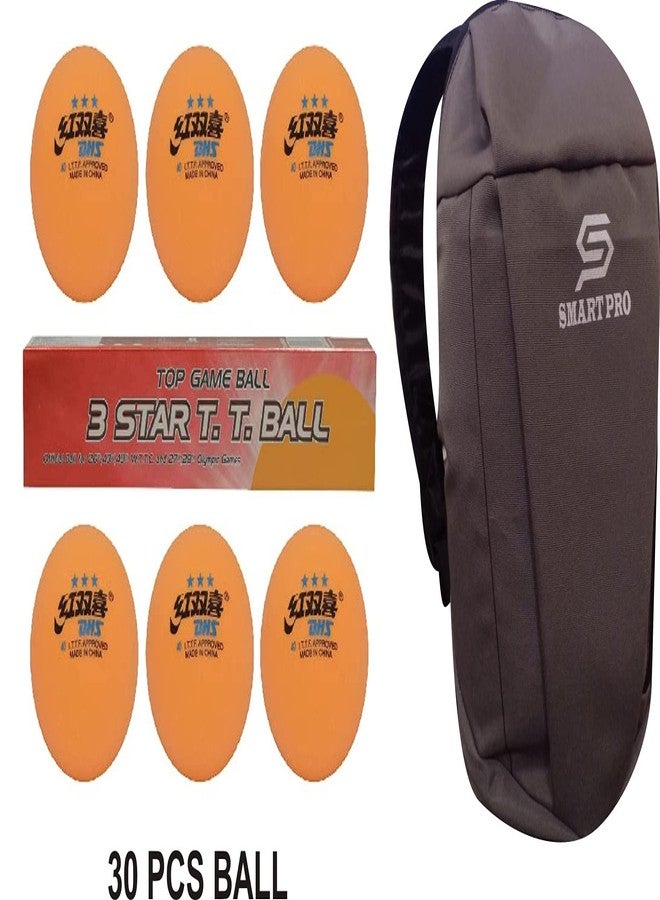 DHS TT Ball 40MM 3 Star Orange (6 Pcs Box) 30 PCS with Smart PRO TT Special Cover Speed Grey - Image 1