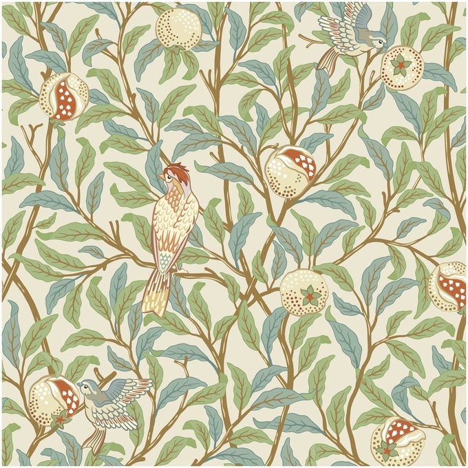 DPYC101 VINTAGE GREEN POMEGRANATE TREE WITH HUMMINGBIRD ON TEXTURED PEEL AND STICK WALLPAPER SELFADHESIVE PREPASTED WALLPAPER WALL DCOR