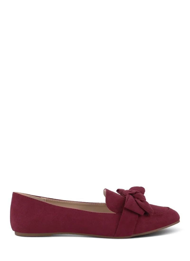 London Rag Casual Walking Bow Loafers in Dark Red