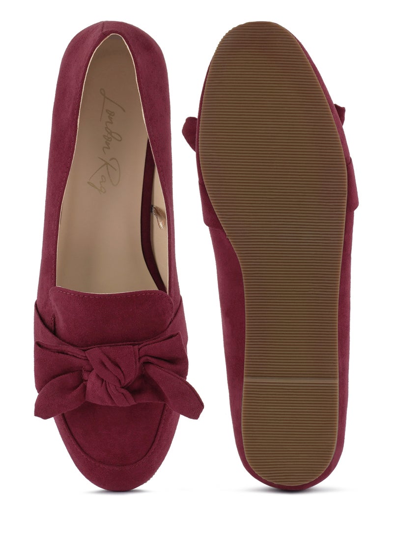 London Rag Casual Walking Bow Loafers in Dark Red  - Image 4
