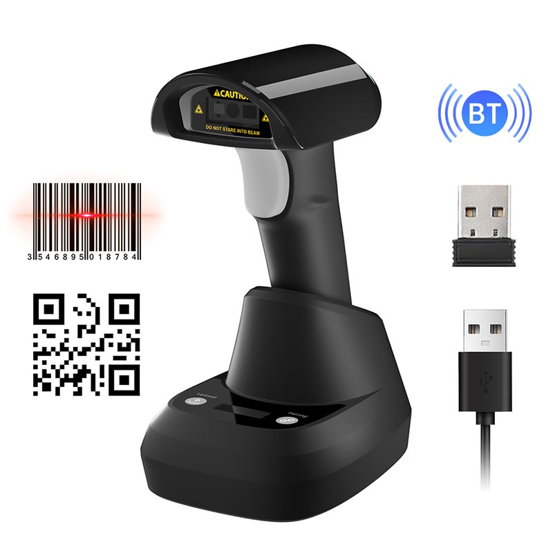 Wireless 2D 1D Barcode Scanner BT+2.4G+USB Wired Connection High Speed Scanning with Pedestal Wireless Charging Stand and OLED Display for Paper and Screen Codes Reader Compatible with Windows - Image 2