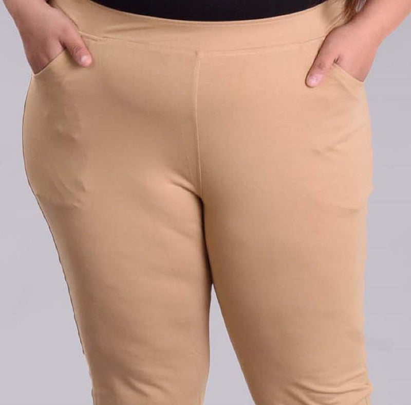Keepfit Cotton Spandex Slim fit Ankle Length Plus Size Pocket Leggings for Women & Girls Beige - Image 5