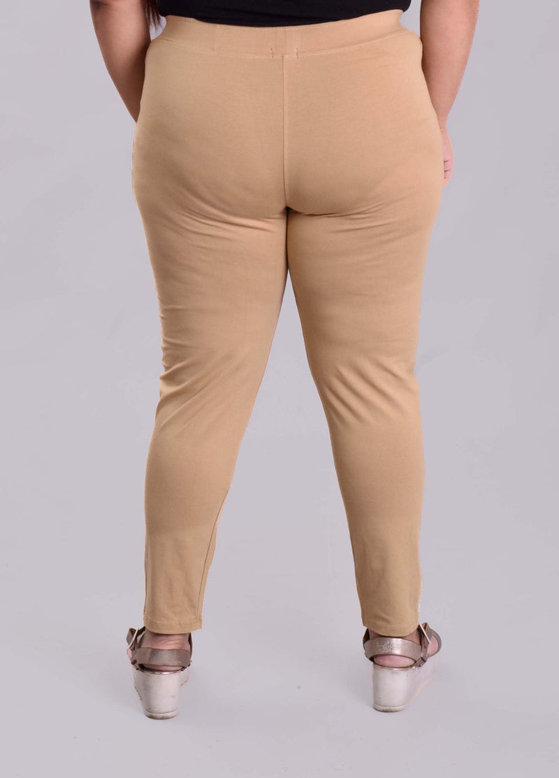 Keepfit Cotton Spandex Slim fit Ankle Length Plus Size Pocket Leggings for Women & Girls Beige - Image 4