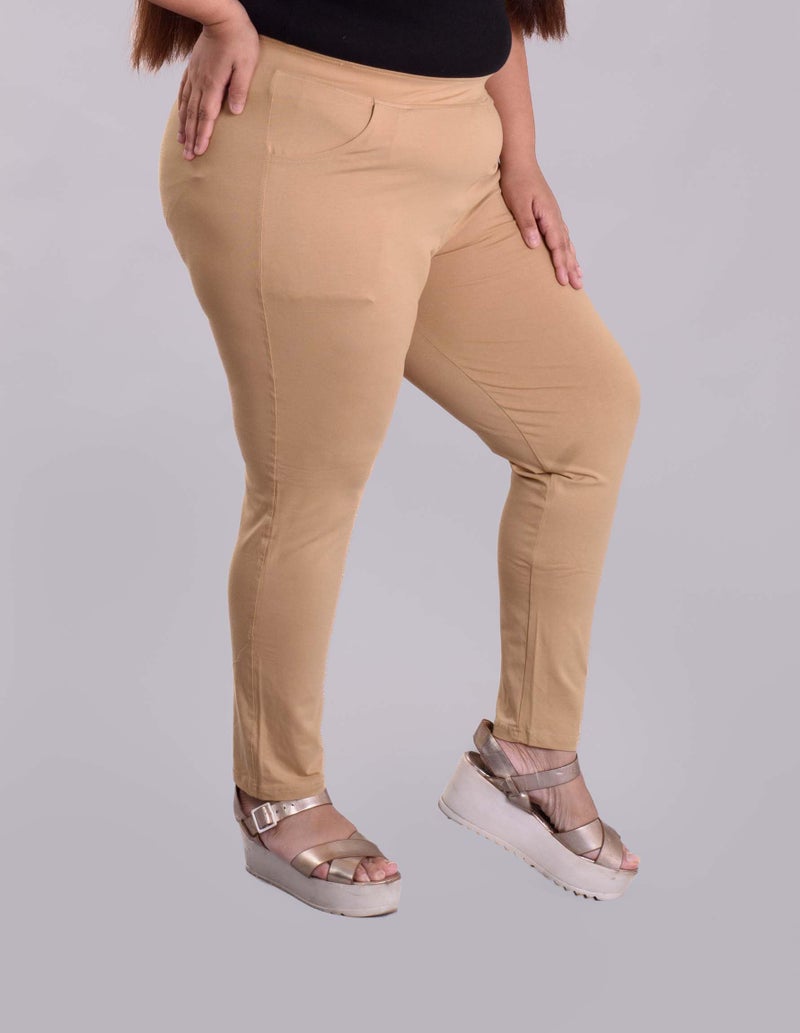 Keepfit Cotton Spandex Slim fit Ankle Length Plus Size Pocket Leggings for Women & Girls Beige - Image 3
