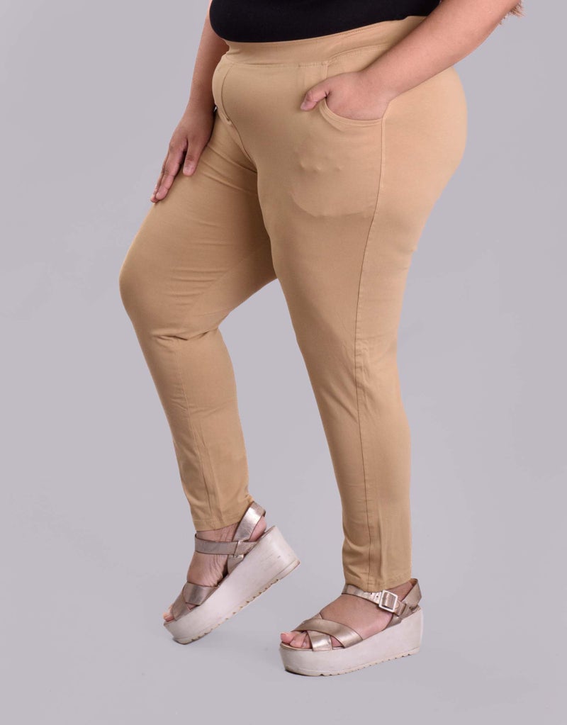 Keepfit Cotton Spandex Slim fit Ankle Length Plus Size Pocket Leggings for Women & Girls Beige - Image 2
