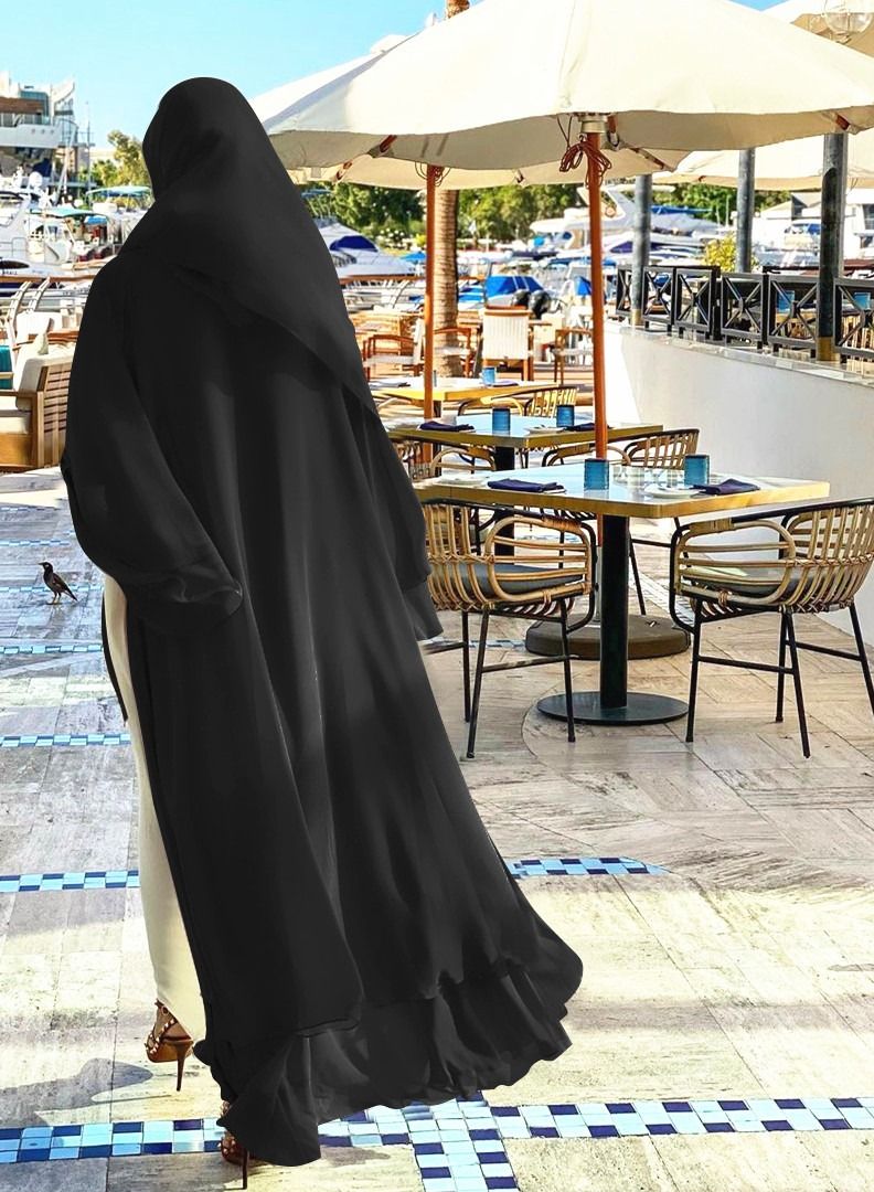 Loquat Traditional Solid Color Cardigan Abaya Black  - Image 2