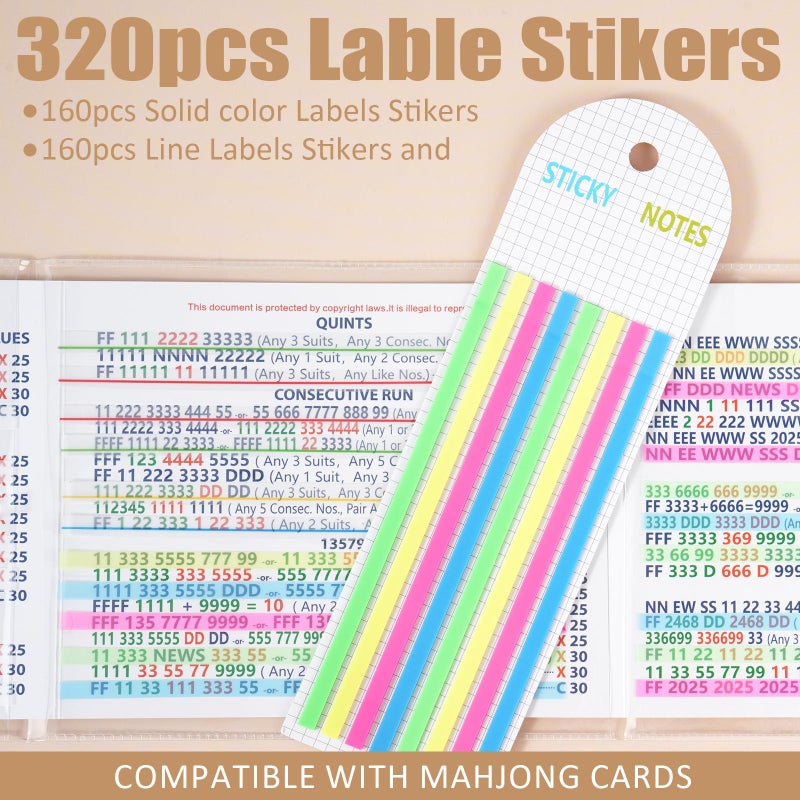 linastu 320 pcs Mahjong Card Line Finder Highlighter Tape, Mahjong Line Highlighter Stripe, Transparent Sticky Card Markers Tabs, Mahjong Game Rule Reader, Reusable & No Adhesive Residue (Solid color + Lines) - Image 3
