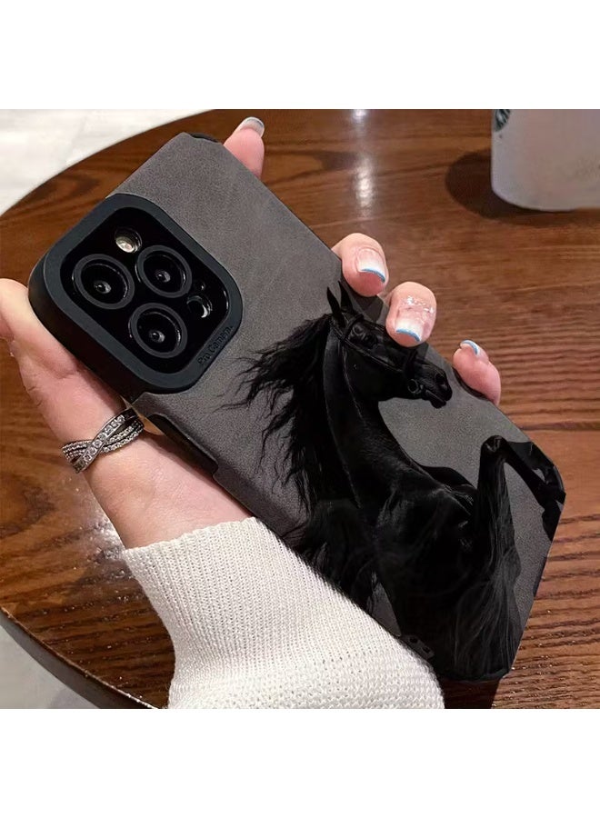 Temu 1. Faux leather phone case with a racing horse design, shockproof and drop-resistant, compatible with iPhone 13 Pro. - Image 2