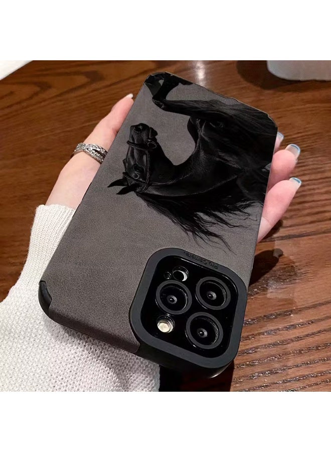 Temu 1. Faux leather phone case with a racing horse design, shockproof and drop-resistant, compatible with iPhone 13 Pro. - Image 3