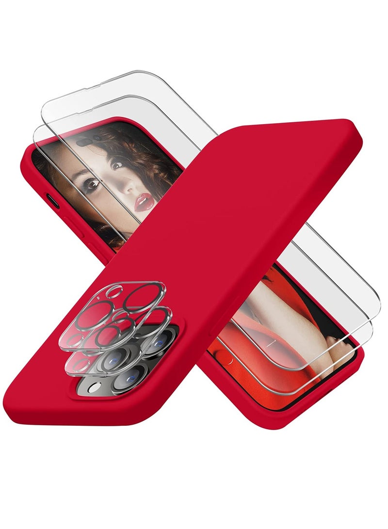 ELTRAZONE Designed for iPhone 14 Pro Max Case, Silicone Phone Case with [2 Screen Protectors] + [2 Camera Lens Protectors] and Soft Anti-Scratch Microfiber Lining Inside, 6.7 inch, Deep Red - Image 1