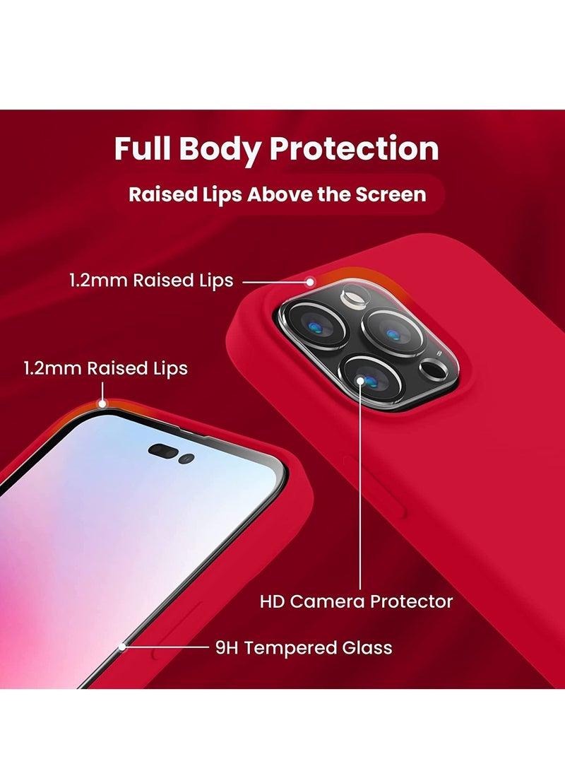 ELTRAZONE Designed for iPhone 14 Pro Max Case, Silicone Phone Case with [2 Screen Protectors] + [2 Camera Lens Protectors] and Soft Anti-Scratch Microfiber Lining Inside, 6.7 inch, Deep Red - Image 2