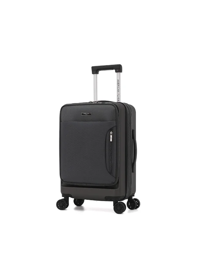 AMERICAN FLYER AMERICAN FLYER 20-Inch Expandable Carry-On Luggage, Hard-Side Spinner Suitcase with Front Laptop Compartment, TSA Lock, USB Charging Port, Cup Holder & 360° Spinner Wheels,