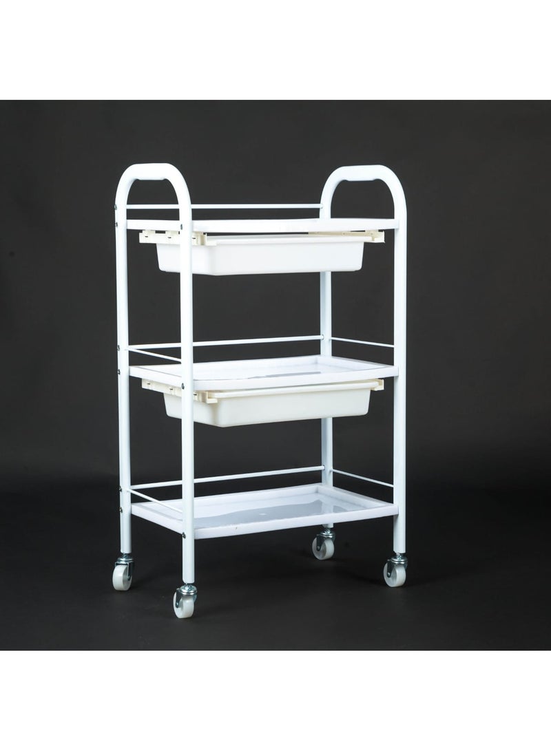 LA PERLA TECH  Trolley Cart with 3 Layers Plastic Shelves 2 Drawer for Salon & Spa, Beauty Facial Clinic Professional and Personal Use  - Image 1