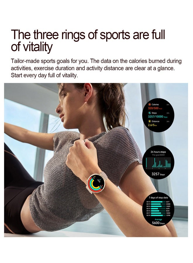 رولستيمي ساعة ذكية للاتصال بالبلوتوث ، شاشة كبيرة مقاس 1.6 بوصة ، 100 وضع رياضي، 150 + وجه ساعة قائم على السحابة ، إدارة صحية متعددة الأبعاد ، عمر بطارية قوي ، مناسب للنساء (ذهبي وردي) - Image 4