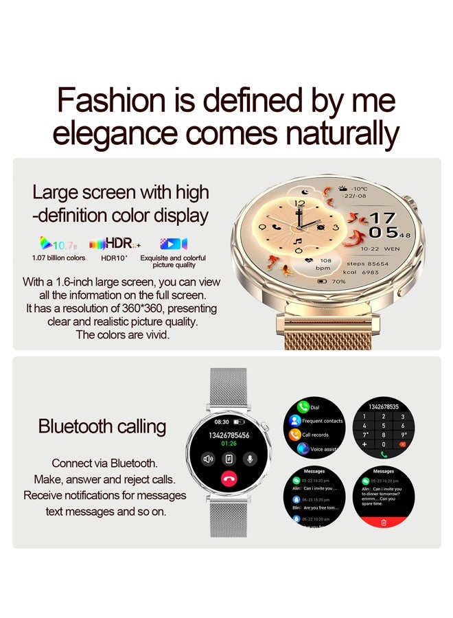 رولستيمي ساعة ذكية للاتصال بالبلوتوث ، شاشة كبيرة مقاس 1.6 بوصة ، 100 وضع رياضي، 150 + وجه ساعة قائم على السحابة ، إدارة صحية متعددة الأبعاد ، عمر بطارية قوي ، مناسب للنساء (ذهبي وردي) - Image 5
