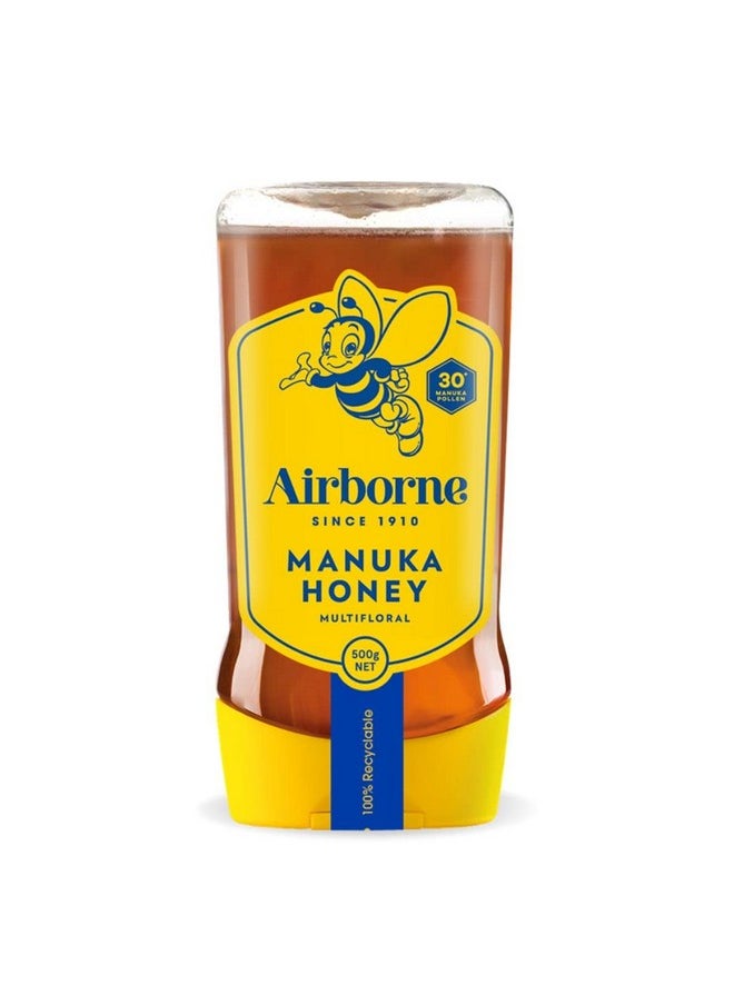 Airborne Airborne Honey Manuka Honey Multifloral 30+ 17.3 oz Upside Down Squeeze Raw and Unfiltered 100% Pure New Zealand Honey With Health Benefits  - Image 1