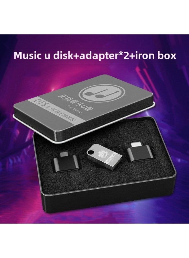 Car USB Flash Drive 32g Music Lossless Sound Quality 64GB High Speed Metal Mini Car USB Shake Sound Hot Song 64g-Colour:Short U Disk + 2 Adapters + Iron Box (empty Disk)-Capacity:64gb Fast Version C10  - Image 1