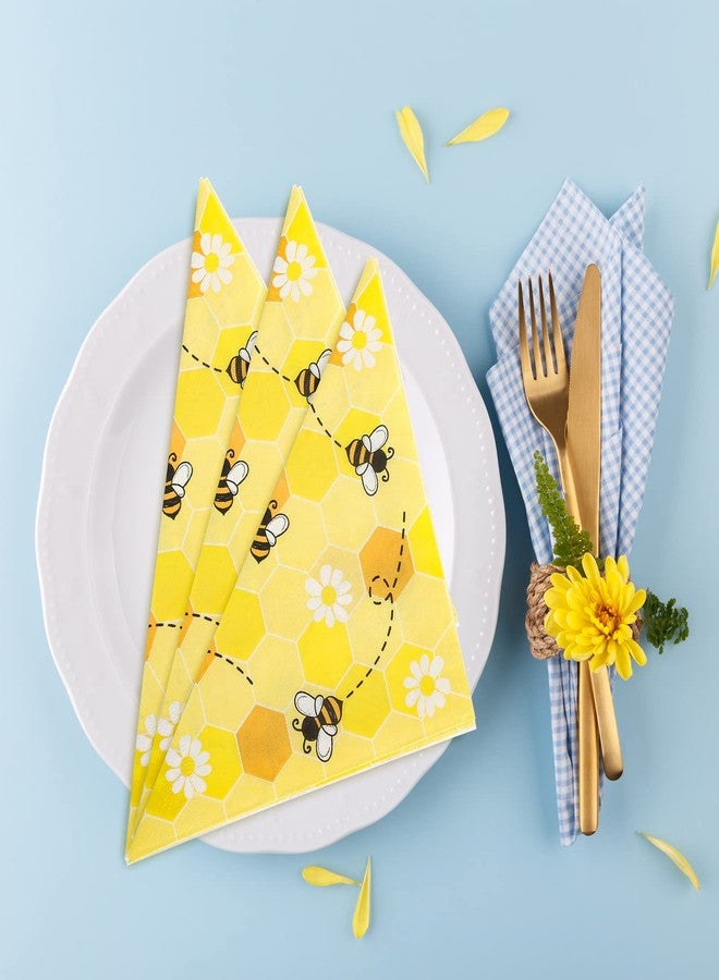Whaline Bee Paper Napkins 6.5 x 6.5 Inch Bumblebee Daisies Print Disposable Luncheon Napkins Yellow Honeycomb Lunch Napkins for World Bee Day Spring Summer Dinner Buffet Tableware Supplies, 80 Pack - Image 4