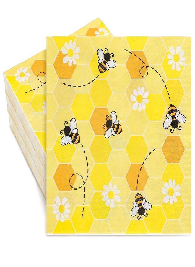 Whaline Bee Paper Napkins 6.5 x 6.5 Inch Bumblebee Daisies Print Disposable Luncheon Napkins Yellow Honeycomb Lunch Napkins for World Bee Day Spring Summer Dinner Buffet Tableware Supplies, 80 Pack - Image 1