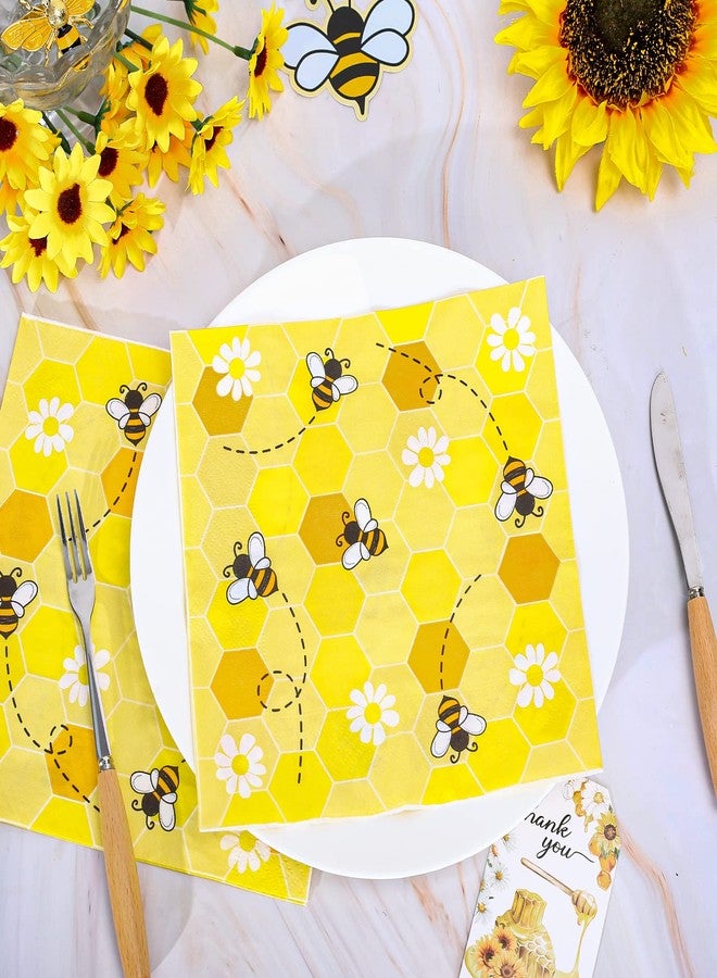 Whaline Bee Paper Napkins 6.5 x 6.5 Inch Bumblebee Daisies Print Disposable Luncheon Napkins Yellow Honeycomb Lunch Napkins for World Bee Day Spring Summer Dinner Buffet Tableware Supplies, 80 Pack - Image 3
