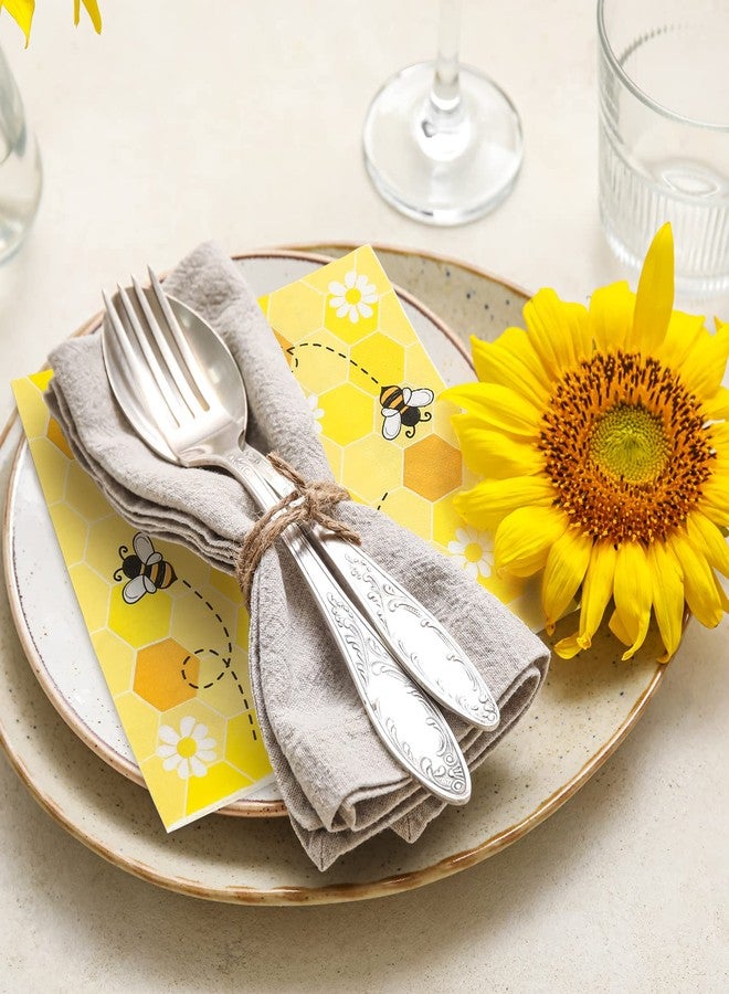 Whaline Bee Paper Napkins 6.5 x 6.5 Inch Bumblebee Daisies Print Disposable Luncheon Napkins Yellow Honeycomb Lunch Napkins for World Bee Day Spring Summer Dinner Buffet Tableware Supplies, 80 Pack - Image 5