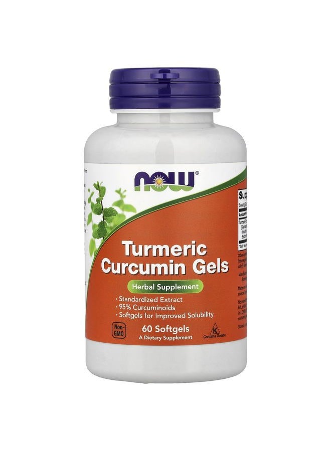 now Supplements, Tumeric Curcumin (Curcuma longa) Gels, Standardized Extract, Herbal Supplement with 95% Curcuminoids, 60 Softgels - Image 1