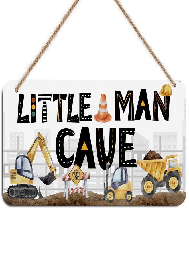 DHKG Little Man Cave Sign for Boys Construction Trucks Wooden Door Wall Hanging Nursery Decor Rustic Baby Room Toddler Boy Gamer Decor - Image 1