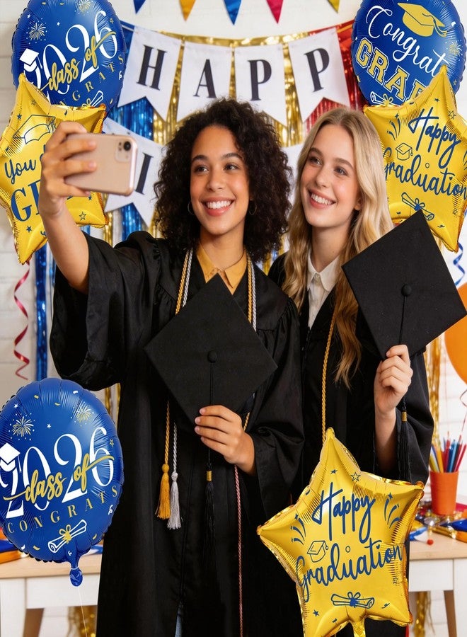 CUPLOOV Graduation Balloons Class of 2026, 10Pcs 18" Blue Gold Congrats Grad Round Foil Balloons with 19" Star Mylar Balloons Grad Party Decorations Supplies for College High School - Image 5